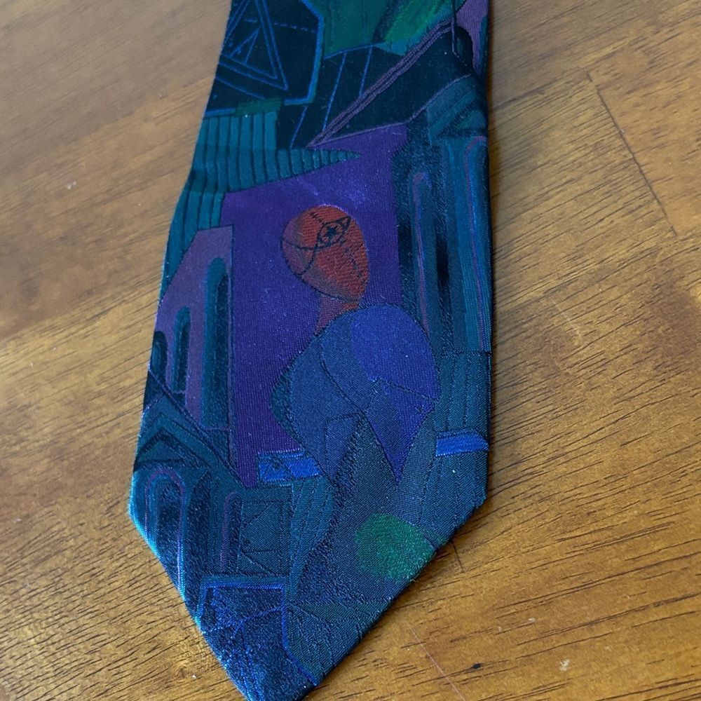Tino Cosma 100% Silk Geometric Patterned Purple and Blue XL Men's Tie Italy